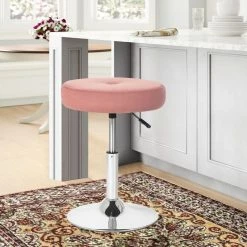 Outlet 🔥 Adeco Adjustable Velvet Round Ottoman Swivel Vanity Stool Makeup Chair Pink 🧨 -Adeco Shop Adeco Adjustable Velvet Round Ottoman Swivel Vanity Stool Makeup Chair 14