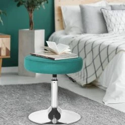 Outlet 🔥 Adeco Adjustable Velvet Round Ottoman Swivel Vanity Stool Makeup Chair Pink 🧨 -Adeco Shop Adeco Adjustable Velvet Round Ottoman Swivel Vanity Stool Makeup Chair 7