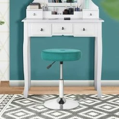 Outlet 🔥 Adeco Adjustable Velvet Round Ottoman Swivel Vanity Stool Makeup Chair Pink 🧨 -Adeco Shop Adeco Adjustable Velvet Round Ottoman Swivel Vanity Stool Makeup Chair 8