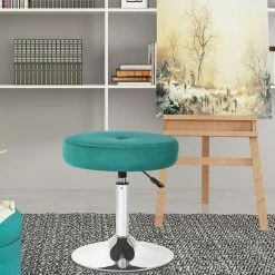 Outlet 🔥 Adeco Adjustable Velvet Round Ottoman Swivel Vanity Stool Makeup Chair Pink 🧨 -Adeco Shop Adeco Adjustable Velvet Round Ottoman Swivel Vanity Stool Makeup Chair 9