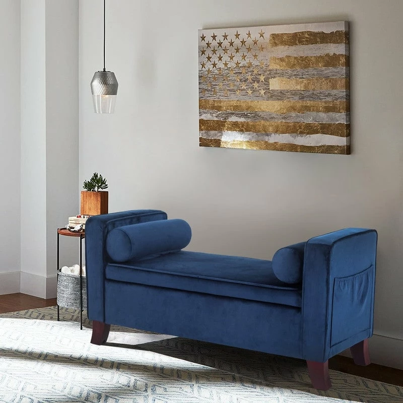 Buy 🥰 Adeco Velvet Armed Storage Ottoman Bench Footrest Stool With Two Pillows ⭐ 4 Buy 🥰 Adeco Velvet Armed Storage Ottoman Bench Footrest Stool With Two Pillows ⭐ - Image 2