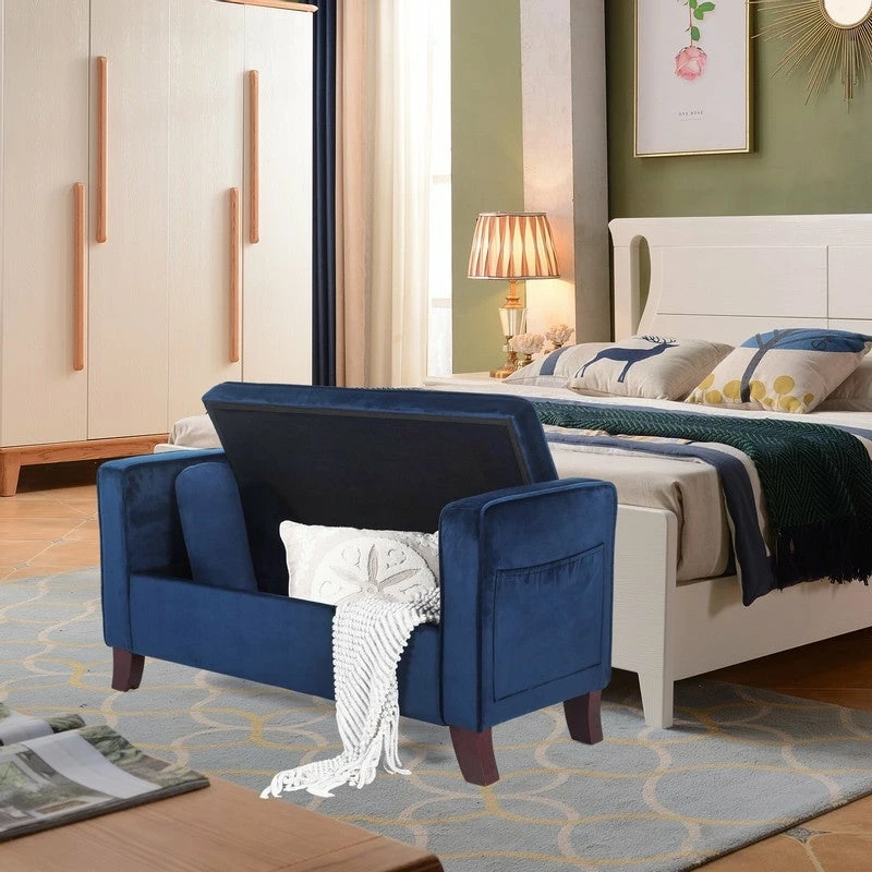 Buy 🥰 Adeco Velvet Armed Storage Ottoman Bench Footrest Stool With Two Pillows ⭐ 5 Buy 🥰 Adeco Velvet Armed Storage Ottoman Bench Footrest Stool With Two Pillows ⭐ - Image 3