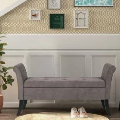 Adeco Shop -Adeco Shop Adeco Armed Storage Ottoman Tufted Lift Top Bench Footstool with Legs 1