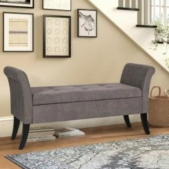 Outlet 👏 Adeco Armed Storage Ottoman Tufted Lift Top Bench Footstool With Legs 🧨