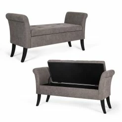 Outlet 👏 Adeco Armed Storage Ottoman Tufted Lift Top Bench Footstool With Legs 🧨 -Adeco Shop Adeco Armed Storage Ottoman Tufted Lift Top Bench Footstool with Legs 6