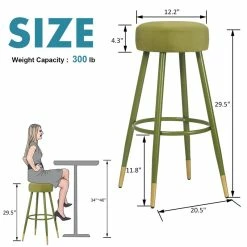 Cheapest 😀 Adeco Bar Stools, Set Of 2 Round Velvet Breakfast Stools Footrest - 20.5"D X 20.5"W X 29.5"H. Green - Golden Circle ❤️ -Adeco Shop Adeco Bar Stools2C Set of 2 Round Velvet Breakfast Stools Footrest 3