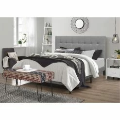 Outlet ✨ Adeco Bench Ottoman Fabric Rectangular Footrest Upholstered Bedroom Grey 😀 -Adeco Shop Adeco Bench Ottoman Fabric Rectangular Footrest Upholstered Bedroom 3