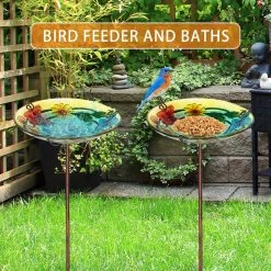Budget ⭐ Adeco Bird Feeders Bird Baths With Metal Ground Stake Blue 🌟 -Adeco Shop Adeco Bird Feeders Bird Baths with Metal Ground Stake 11