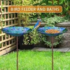 Budget ⭐ Adeco Bird Feeders Bird Baths With Metal Ground Stake Blue 🌟 -Adeco Shop Adeco Bird Feeders Bird Baths with Metal Ground Stake 2