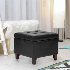 Deals ❤️ Adeco Black Faux Leather Tufted Flip Top Storage Ottoman ⭐