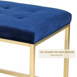 Promo ⌛ Adeco Blue Upholstered Tufted Velvet Ottoman Bench,Golden Metal Base 👍 -Adeco Shop Adeco Blue Upholstered Tufted Velvet Ottoman Bench2CGolden Metal Base 2
