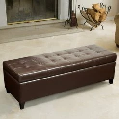 Best Pirce 👏 Adeco Bonded Leather Storage Ottoman Brown ❤️ -Adeco Shop Adeco Bonded Leather Storage Ottoman 2