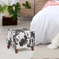 Hot Sale ✨ Adeco British Style Cow Print Cube Ottoman Home Bench Classy Footstool Black Cow ✔️ -Adeco Shop Adeco British Style Cow Print Cube Ottoman Home Bench Classy Footstool 2