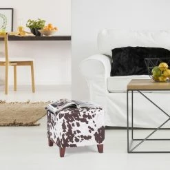 Hot Sale ✨ Adeco British Style Cow Print Cube Ottoman Home Bench Classy Footstool Black Cow ✔️ -Adeco Shop Adeco British Style Cow Print Cube Ottoman Home Bench Classy Footstool 3