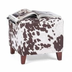 Hot Sale ✨ Adeco British Style Cow Print Cube Ottoman Home Bench Classy Footstool Black Cow ✔️ -Adeco Shop Adeco British Style Cow Print Cube Ottoman Home Bench Classy Footstool 4