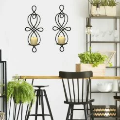 Best Pirce ✔️ Adeco Brown Iron Vertical Wall Hanging Candle Holder Sconce (Set Of 2) 🥰