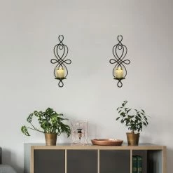 Best Pirce ✔️ Adeco Brown Iron Vertical Wall Hanging Candle Holder Sconce (Set Of 2) 🥰 -Adeco Shop Adeco Brown Iron Vertical Wall Hanging Candle Holder Sconce 28Set of 229 3