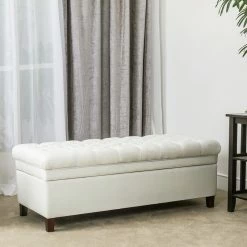 Promo 🛒 Adeco 50" Button Tufted Cushion Padded Linen Storage Ottoman Bench ✨ -Adeco Shop Adeco Button Tufted Cushion Padded Linen Storage Ottoman 2