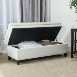 Promo 🛒 Adeco 50" Button Tufted Cushion Padded Linen Storage Ottoman Bench ✨ -Adeco Shop Adeco Button Tufted Cushion Padded Linen Storage Ottoman 3