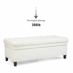 Promo 🛒 Adeco 50" Button Tufted Cushion Padded Linen Storage Ottoman Bench ✨ -Adeco Shop Adeco Button Tufted Cushion Padded Linen Storage Ottoman 5