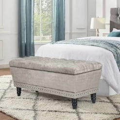 Deals 😀 Adeco Button Tufted Trapezoid Storage Ottoman Bench Grey 🛒 -Adeco Shop Adeco Button Tufted Trapezoid Storage Ottoman Bench 11