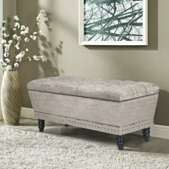 Deals 😀 Adeco Button Tufted Trapezoid Storage Ottoman Bench Grey 🛒 -Adeco Shop Adeco Button Tufted Trapezoid Storage Ottoman Bench 12