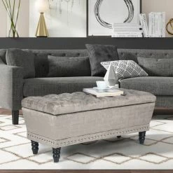 Deals 😀 Adeco Button Tufted Trapezoid Storage Ottoman Bench Grey 🛒 -Adeco Shop Adeco Button Tufted Trapezoid Storage Ottoman Bench 13