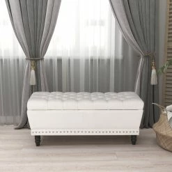 Deals 😀 Adeco Button Tufted Trapezoid Storage Ottoman Bench Grey 🛒 -Adeco Shop Adeco Button Tufted Trapezoid Storage Ottoman Bench 3