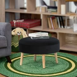 Hot Sale 🤩 Adeco Carrington Juttersbo Round Tufted Fabric Ottoman Yellow 😉 -Adeco Shop Adeco Carrington Juttersbo Round Tufted Fabric Ottoman 10