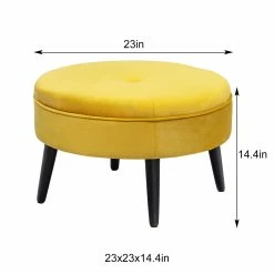 Hot Sale 🤩 Adeco Carrington Juttersbo Round Tufted Fabric Ottoman Yellow 😉 -Adeco Shop Adeco Carrington Juttersbo Round Tufted Fabric Ottoman 2