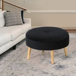 Hot Sale 🤩 Adeco Carrington Juttersbo Round Tufted Fabric Ottoman Yellow 😉 -Adeco Shop Adeco Carrington Juttersbo Round Tufted Fabric Ottoman 9