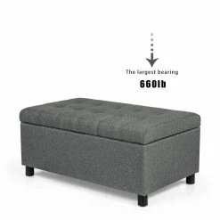 Best reviews of 🌟 Adeco Classic Grey Tufted Fabric Rectangular 35-inch Storage Ottoman 💯 -Adeco Shop Adeco Classic Rectangular Tufted Fabric Ottoman Bench with Large Storage2C 3522x2122x16222C Gray 5