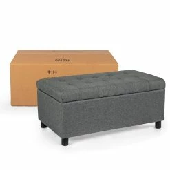 Best reviews of 🌟 Adeco Classic Grey Tufted Fabric Rectangular 35-inch Storage Ottoman 💯 -Adeco Shop Adeco Classic Rectangular Tufted Fabric Ottoman Bench with Large Storage2C 3522x2122x16222C Gray 6