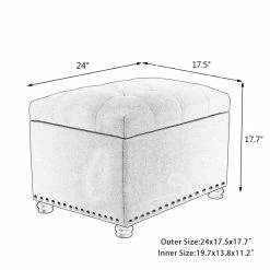 Best Pirce 🔔 Adeco Classy Rectangle Storage Bench Natural Fabric Footstool Ottoman 🤩 -Adeco Shop Adeco Classy Rectangle Storage Bench Natural Fabric Footstool Ottoman 3