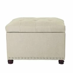 Best Pirce 🔔 Adeco Classy Rectangle Storage Bench Natural Fabric Footstool Ottoman 🤩 -Adeco Shop Adeco Classy Rectangle Storage Bench Natural Fabric Footstool Ottoman 4