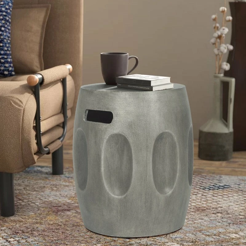 Brand new โ Adeco Concrete End Table With Handles Round Drum-Shaped Side Table ๐ฅ 3 Brand new โ Adeco Concrete End Table With Handles Round Drum-Shaped Side Table ๐ฅ