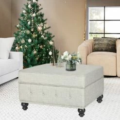 Brand new 😉 Adeco Contemporary Storage Ottoman Bench Coffee Table Assemble Required Beige ✔️