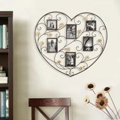Discount 🔥 Adeco Heart-Shape 6 Picture Frame Collage With Scroll And Burlap 🔥