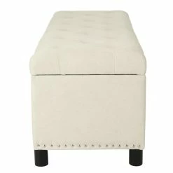 Wholesale 😍 Adeco Deluxe Beige Linen Storage Ottoman Bench With Nailhead Trim 🛒 -Adeco Shop Adeco Deluxe Storage Ottoman Bench 2