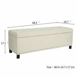 Wholesale 😍 Adeco Deluxe Beige Linen Storage Ottoman Bench With Nailhead Trim 🛒 -Adeco Shop Adeco Deluxe Storage Ottoman Bench 5