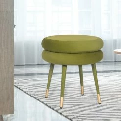 Budget 🎉 Adeco Double Layer Flannel Round Footrest Stool Ottoman Modern Vanity 💯