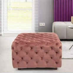 Brand new ❤️ Adeco Square Tufted Fabric, Bench Footstool With Wood Legs Ottomans & Storage Ottomans (RED) 😍 -Adeco Shop Adeco FT0275 RED Square Tufted Fabric2C Bench Footstool with Wood Legs Ottomans 26 Storage Ottomans 28RED29 4