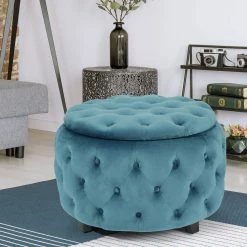 Best reviews of ⭐ Adeco Tufted Blue Round Storage Ottoman 👏