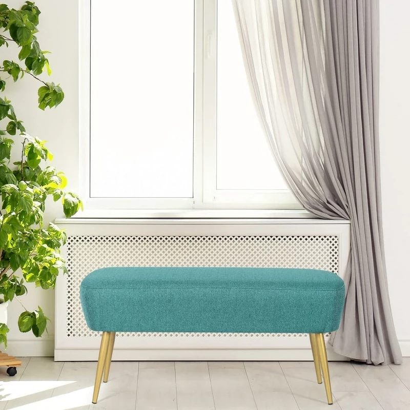 Flash Sale ❤️ Adeco Fabric Bedroom Bench End Bed Ottoman Bench With Golden Metal Leg ✔️ 4 Flash Sale ❤️ Adeco Fabric Bedroom Bench End Bed Ottoman Bench With Golden Metal Leg ✔️ - Image 2