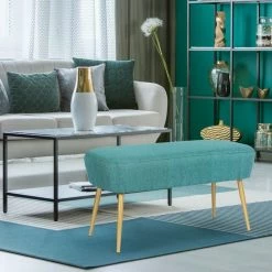 Flash Sale ❤️ Adeco Fabric Bedroom Bench End Bed Ottoman Bench With Golden Metal Leg ✔️