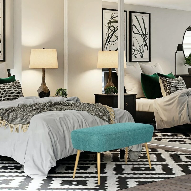 Flash Sale ❤️ Adeco Fabric Bedroom Bench End Bed Ottoman Bench With Golden Metal Leg ✔️ 7 Flash Sale ❤️ Adeco Fabric Bedroom Bench End Bed Ottoman Bench With Golden Metal Leg ✔️ - Image 5