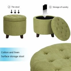Best deal 🔔 Adeco Round Button-tufted Lift-top Storage Ottoman 🔔 12 Best deal 🔔 Adeco Round Button-tufted Lift-top Storage Ottoman 🔔 -Adeco Shop Adeco Fabric Cushion Round Button Tufted Lift Top Storage Ottoman Footstool2C Height 17 Inches Kiwi 4