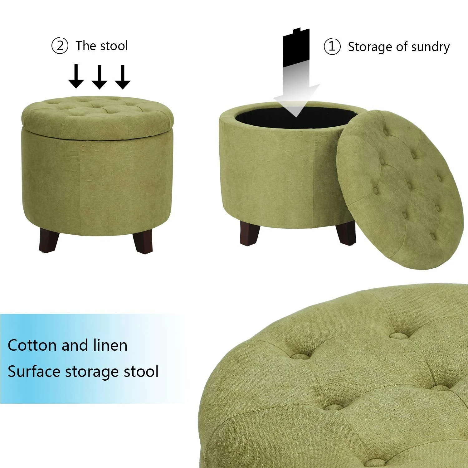 Best deal 🔔 Adeco Round Button-tufted Lift-top Storage Ottoman 🔔 7 Best deal 🔔 Adeco Round Button-tufted Lift-top Storage Ottoman 🔔 - Image 5