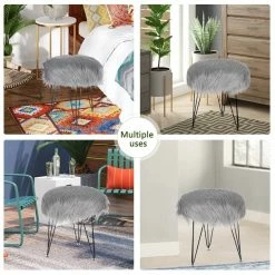 Best Sale 😍 Adeco Faux Fur Ottoman Foot Rest Stool Fluffy Accent Stool Pink 🌟 -Adeco Shop Adeco Faux Fur Ottoman Foot Rest Stool Fluffy Accent Stool 12