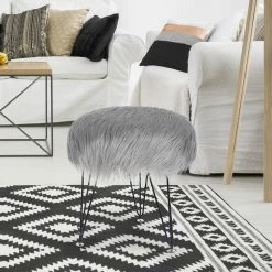 Best Sale 😍 Adeco Faux Fur Ottoman Foot Rest Stool Fluffy Accent Stool Pink 🌟 -Adeco Shop Adeco Faux Fur Ottoman Foot Rest Stool Fluffy Accent Stool 14